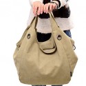 Women Canvas Bag Shoulder Bag Zipper Closure Solid Color Handbag  